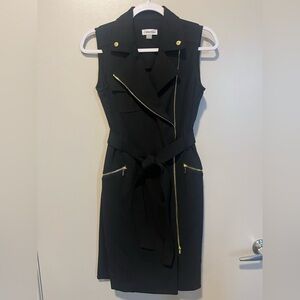 Calvin Klein Black Knee Length Dress with Gold Zipper Accents